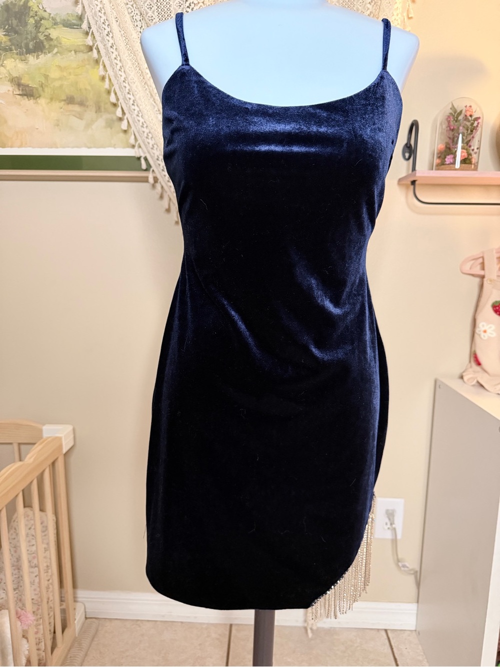 Prom Semi-Formal velvet navy blue sparkle rhinestone SMALL